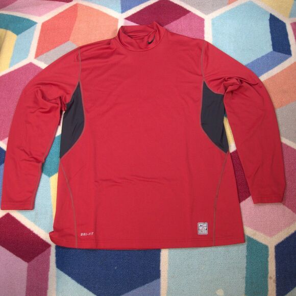 Nike Pro Combat  DRI-FIT Fitted Mock Neck Top Men's SIZE LARGE RED - Picture 1 of 3